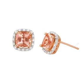 9ct Rose Gold Diamond   Morganite Stud Earrings