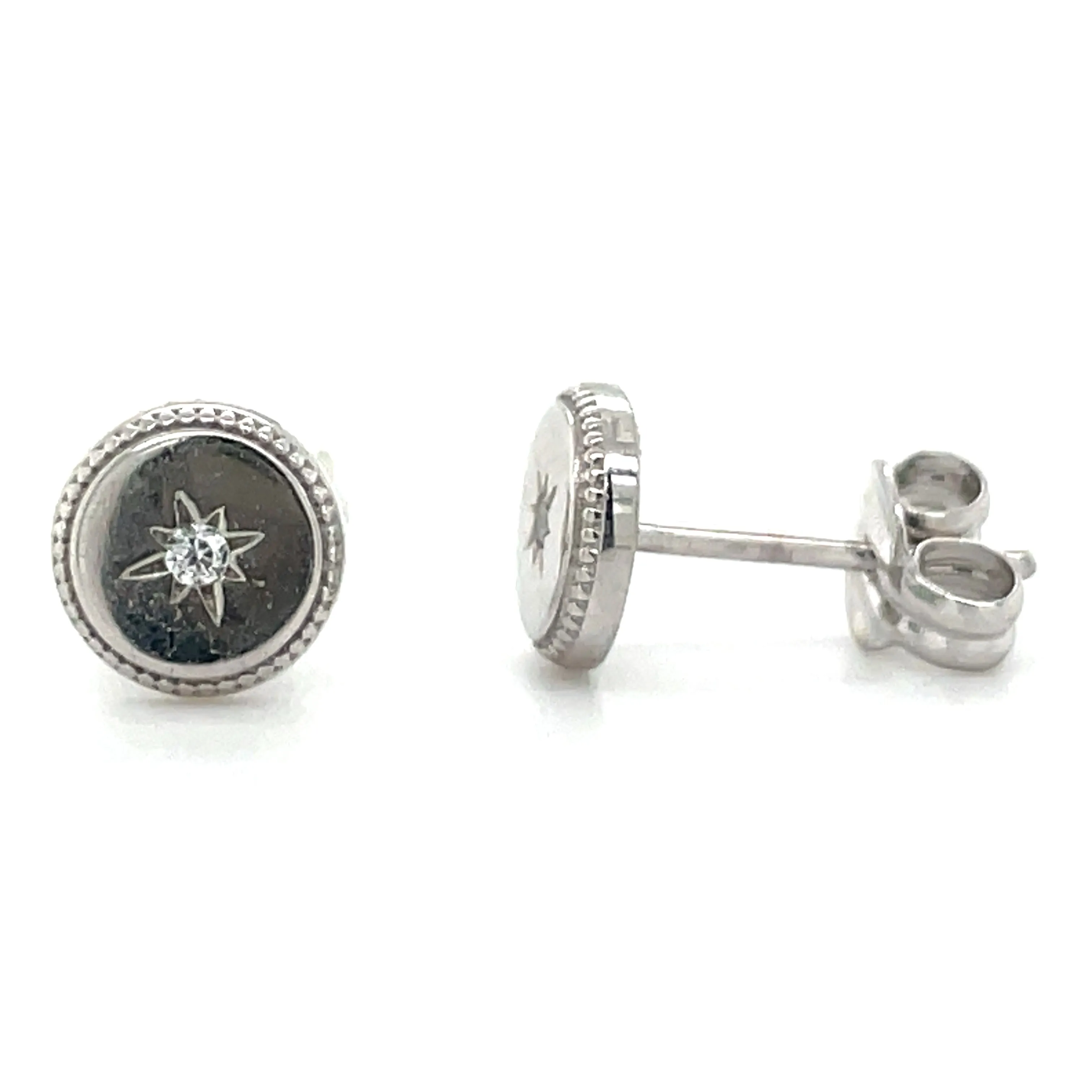 9ct White Gold Flat Star Set Cz Earrings