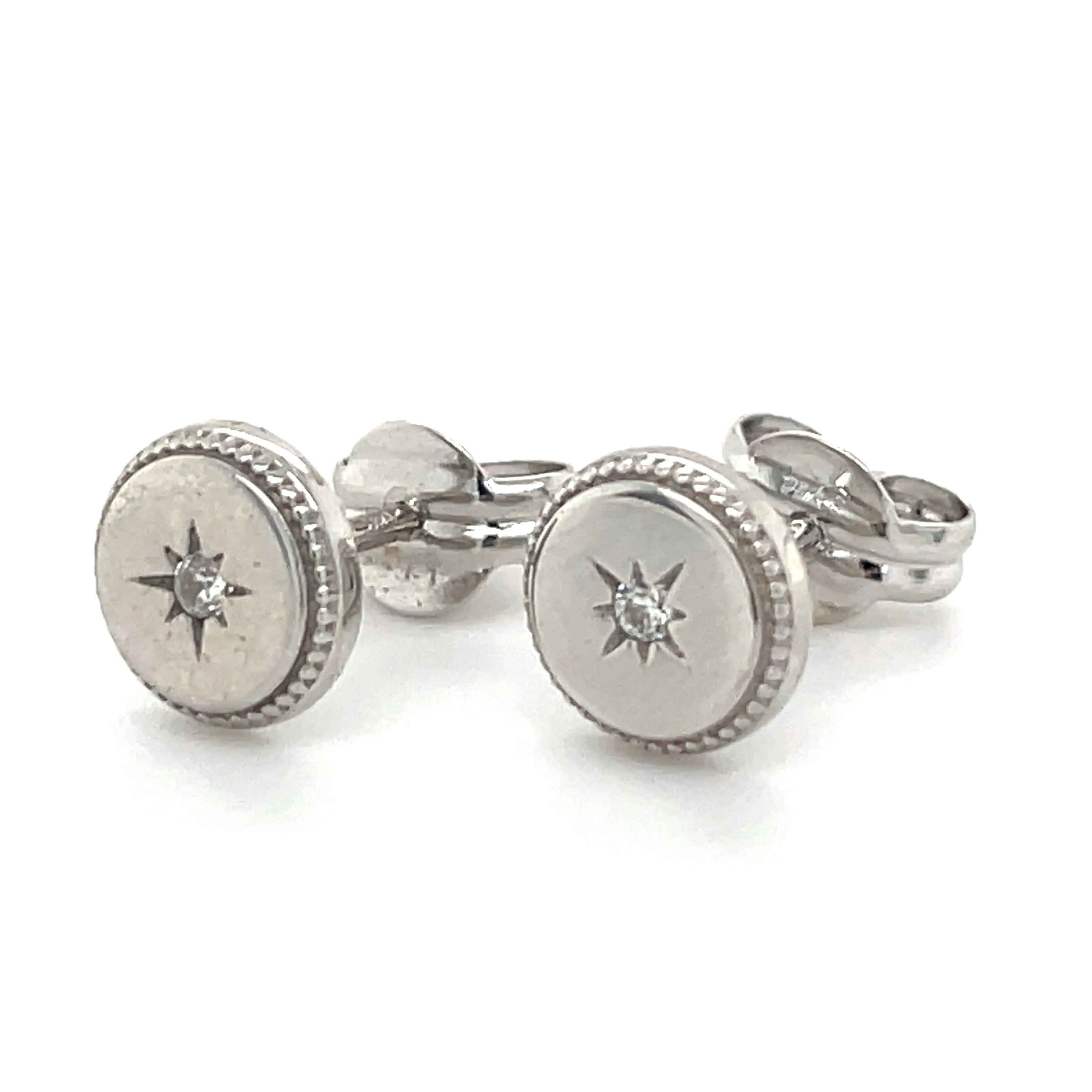 9ct White Gold Flat Star Set Cz Earrings