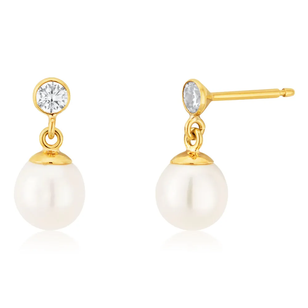 9ct Yellow Gold Pearl Drop Earrings