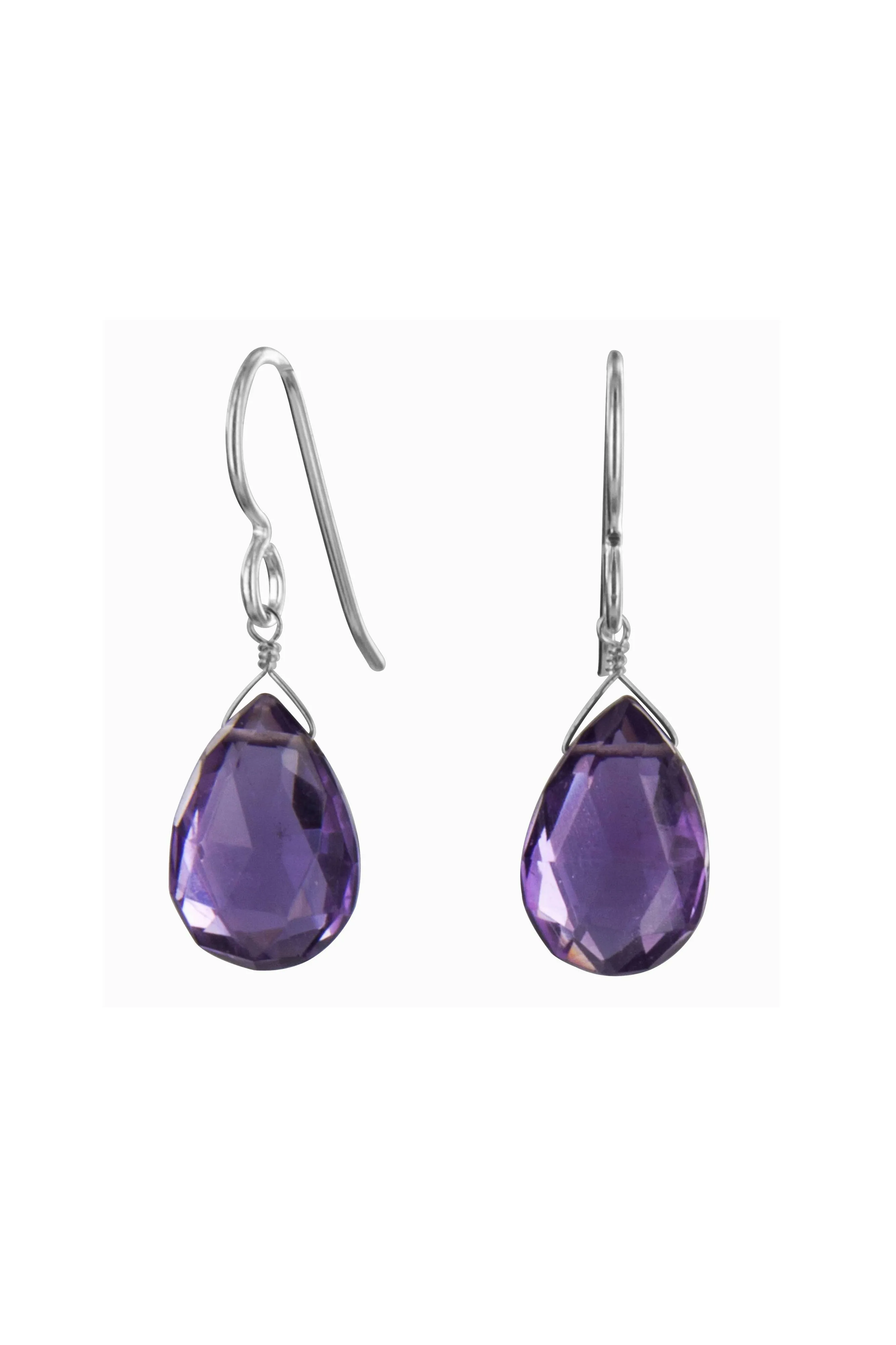 Amethyst Purple Gemstone Dangle Silver Earrings