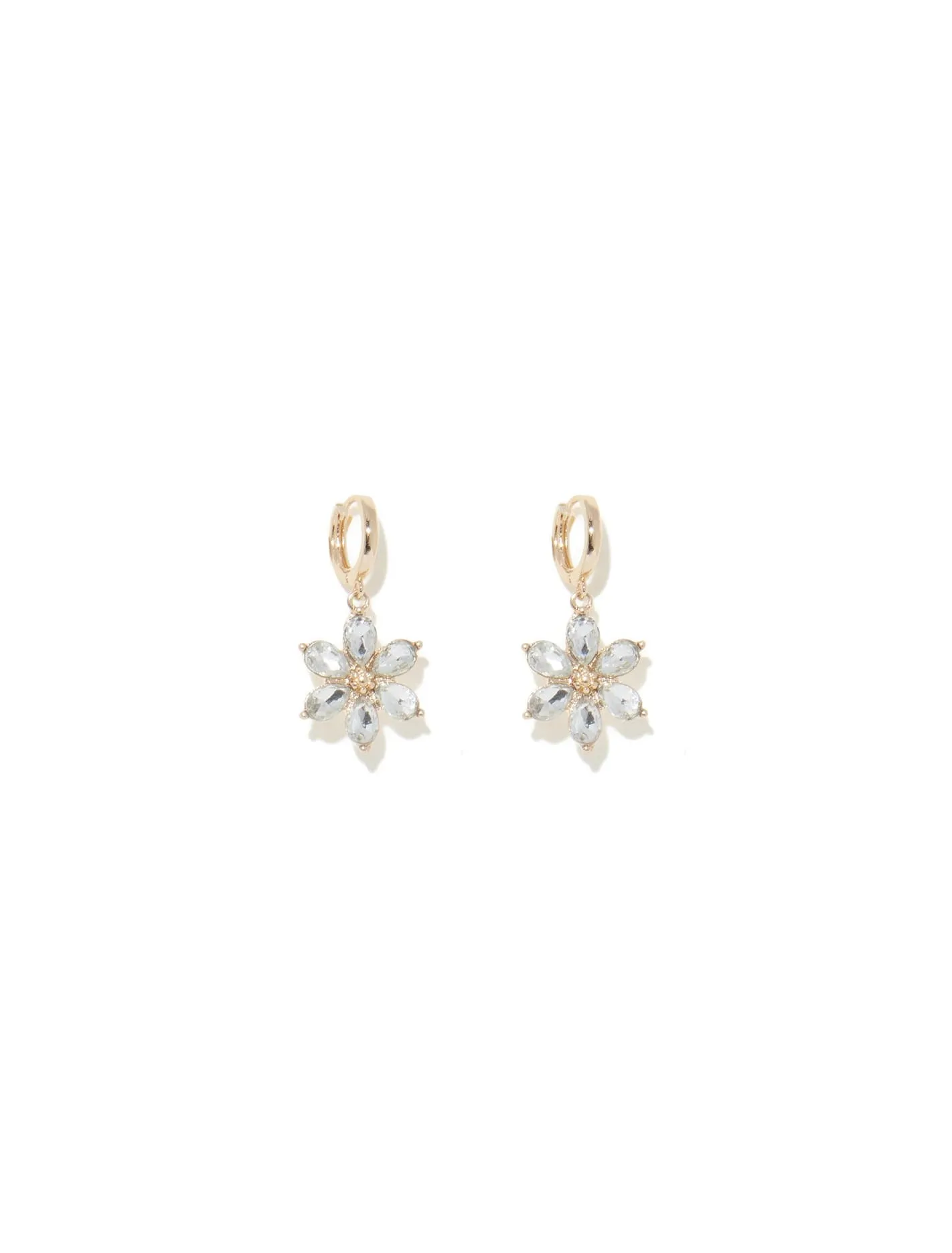 Annabella Flower Crystal Huggie Earrings