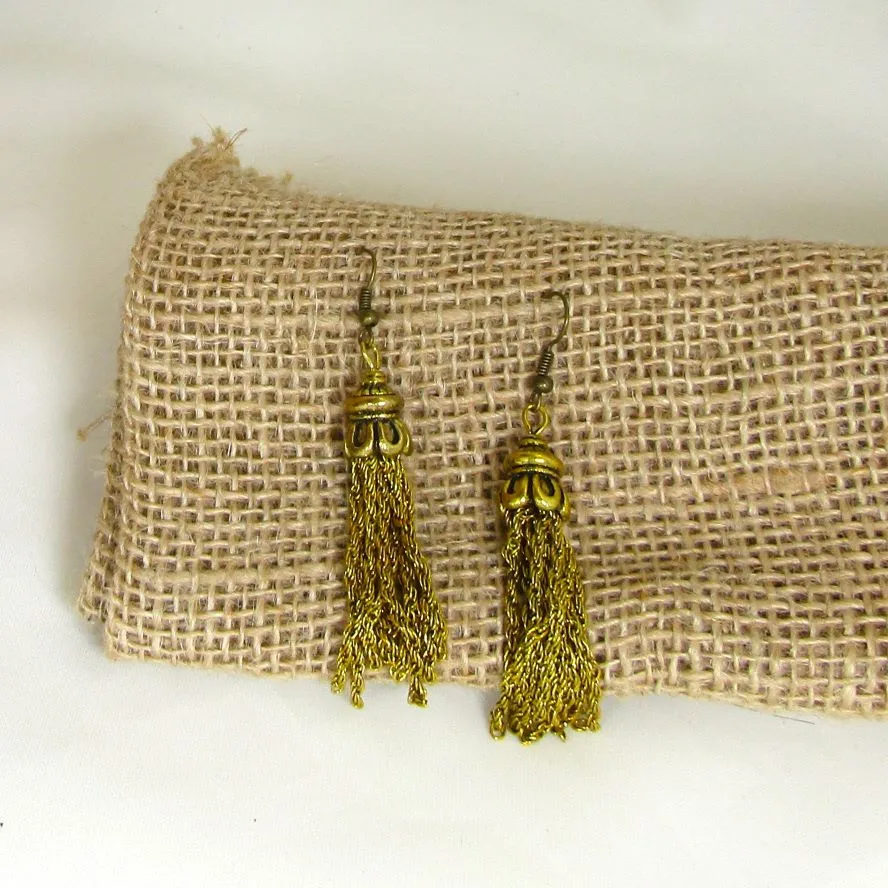 Antique Gold Tassel Dangling Earrings