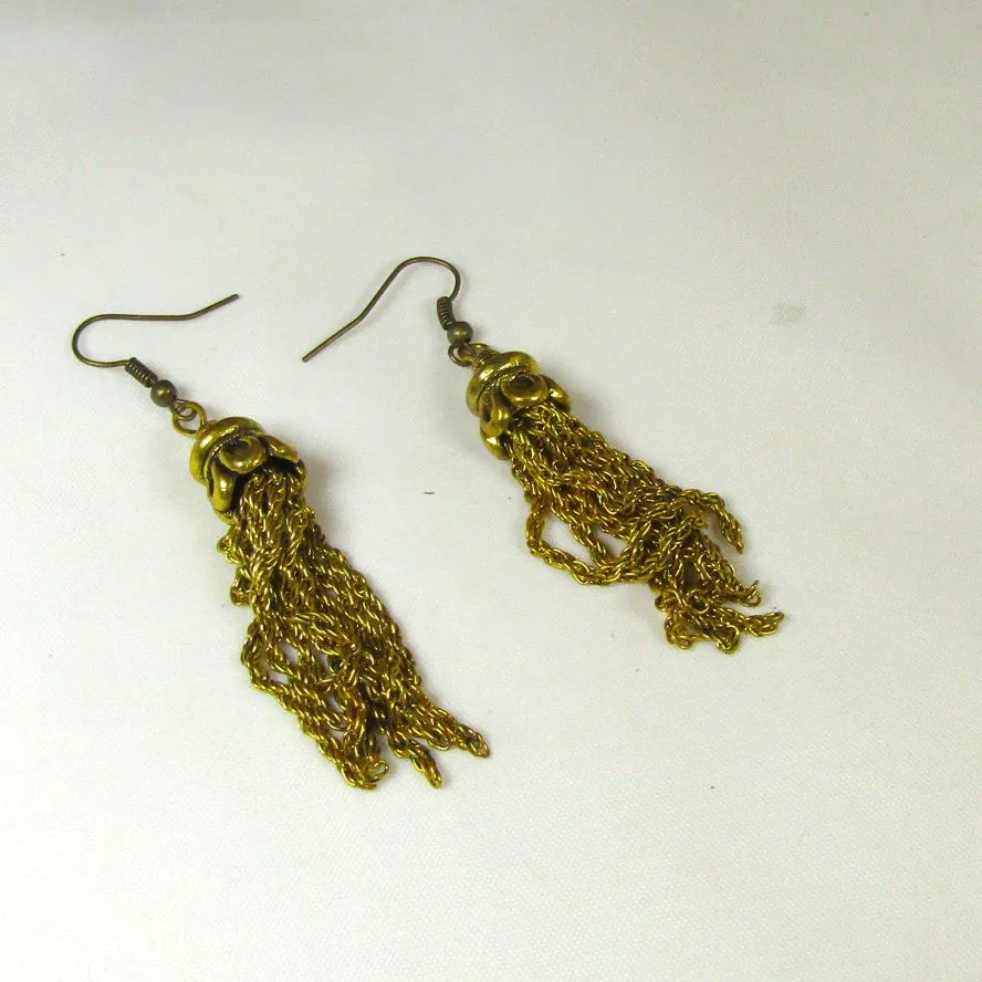 Antique Gold Tassel Dangling Earrings