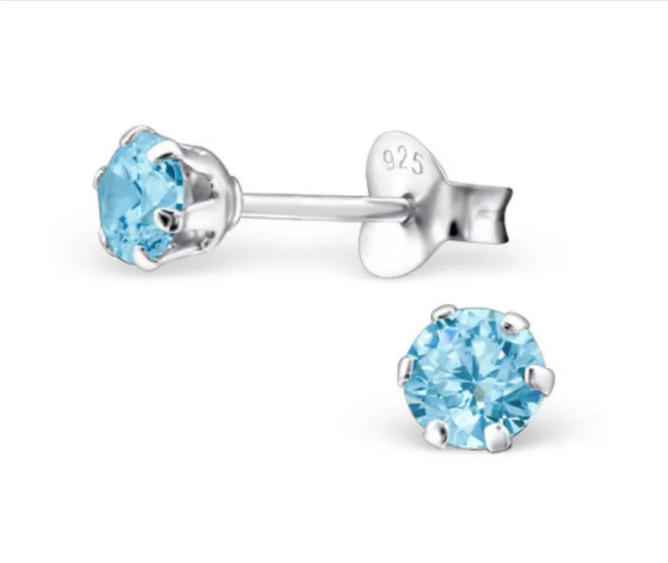 Aquamarine Silver Ear Studs