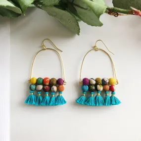 Arched Turquoise Tassel Earrings