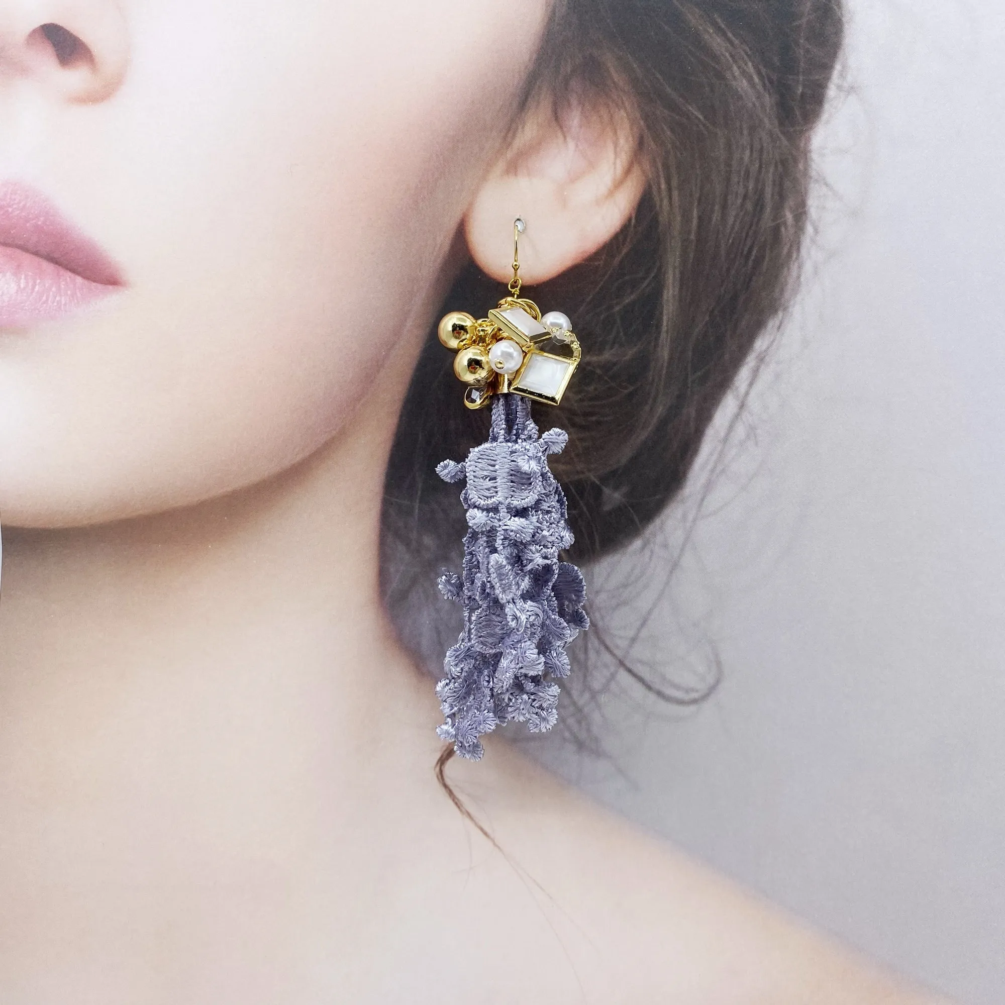 Asymmetrical Indigo Lace Earrings