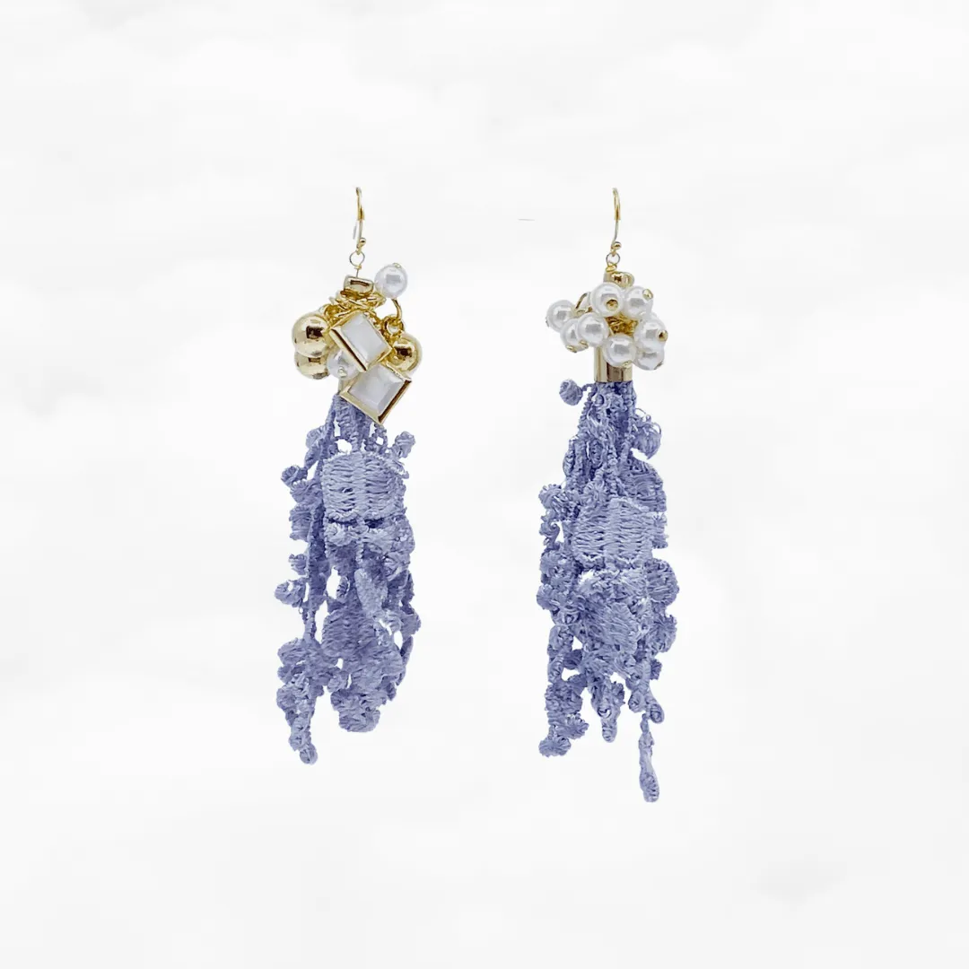 Asymmetrical Indigo Lace Earrings