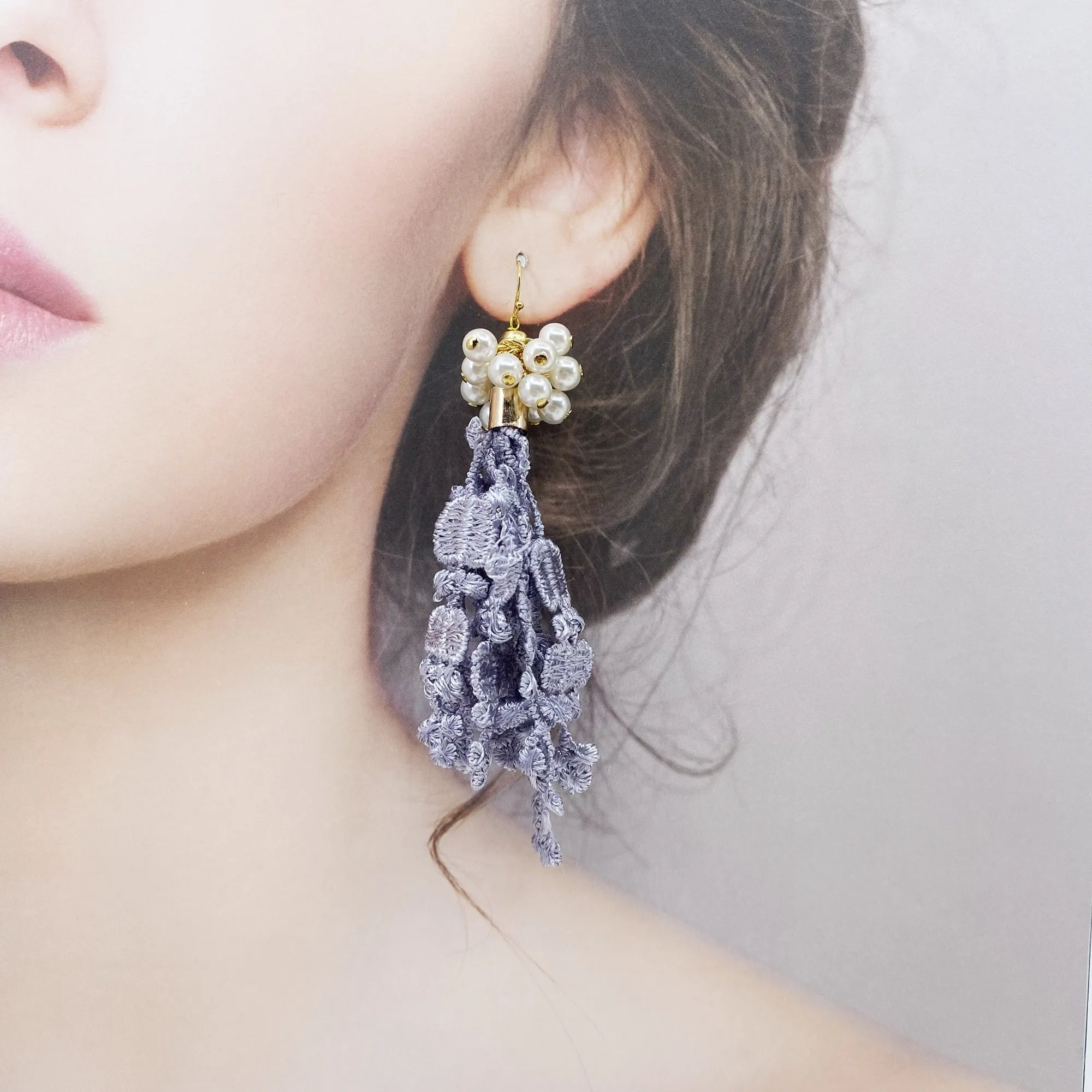 Asymmetrical Indigo Lace Earrings