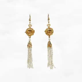 Auspicious Clouds Locket Ball and Pearl Tassel Earrings