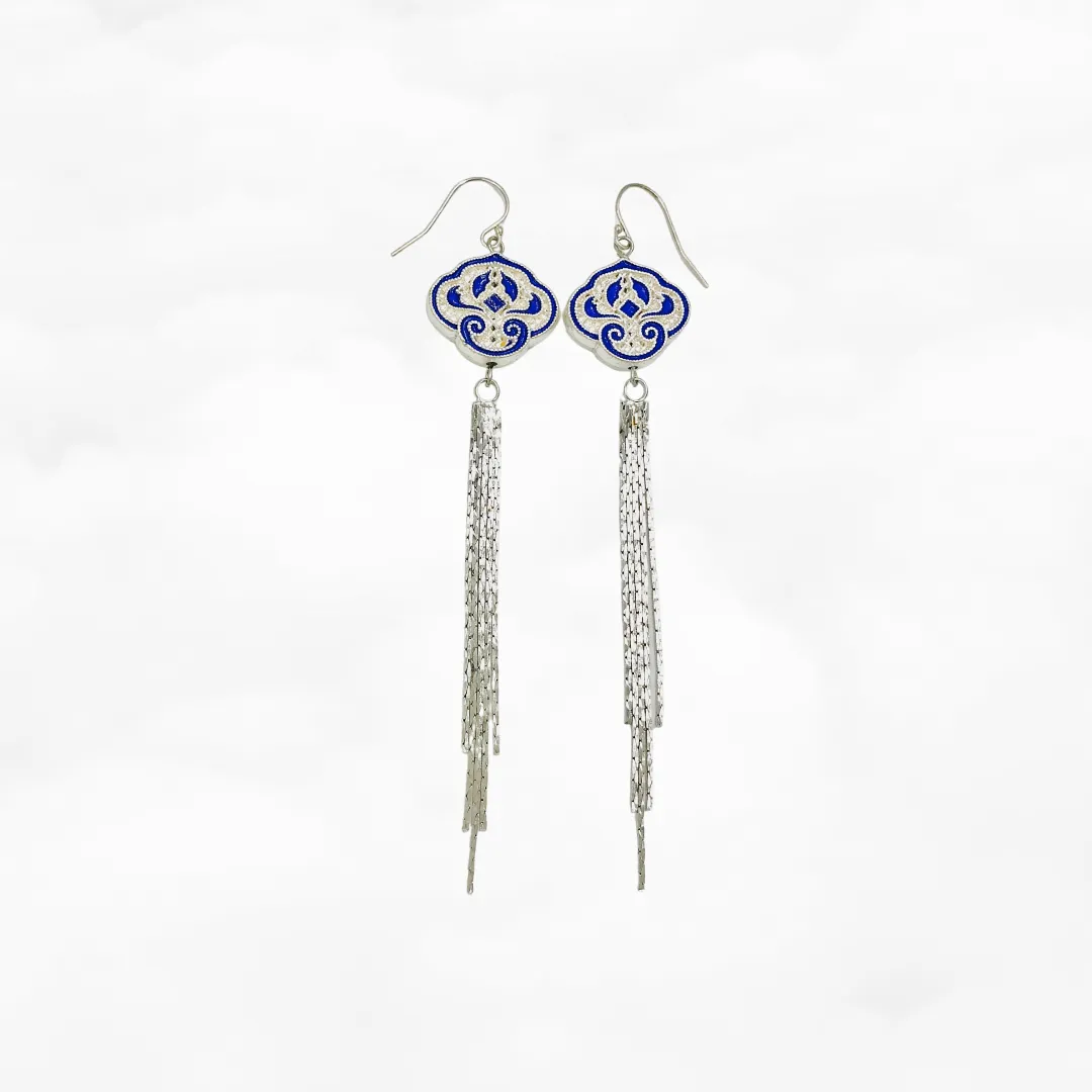 Auspicious Clouds Tassel Earrings Silver