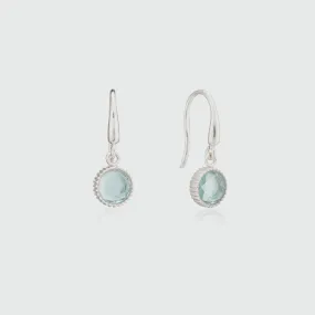 Barcelona Silver March Blue Topaz Birthstone Hook Earrings