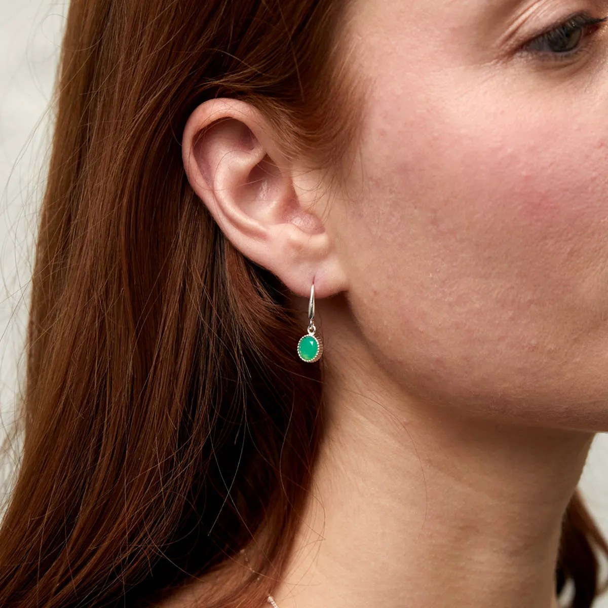 Barcelona Silver May Chrysoprase Birthstone Hook Earrings