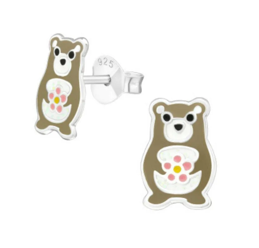 Bear Silver Earring Stud