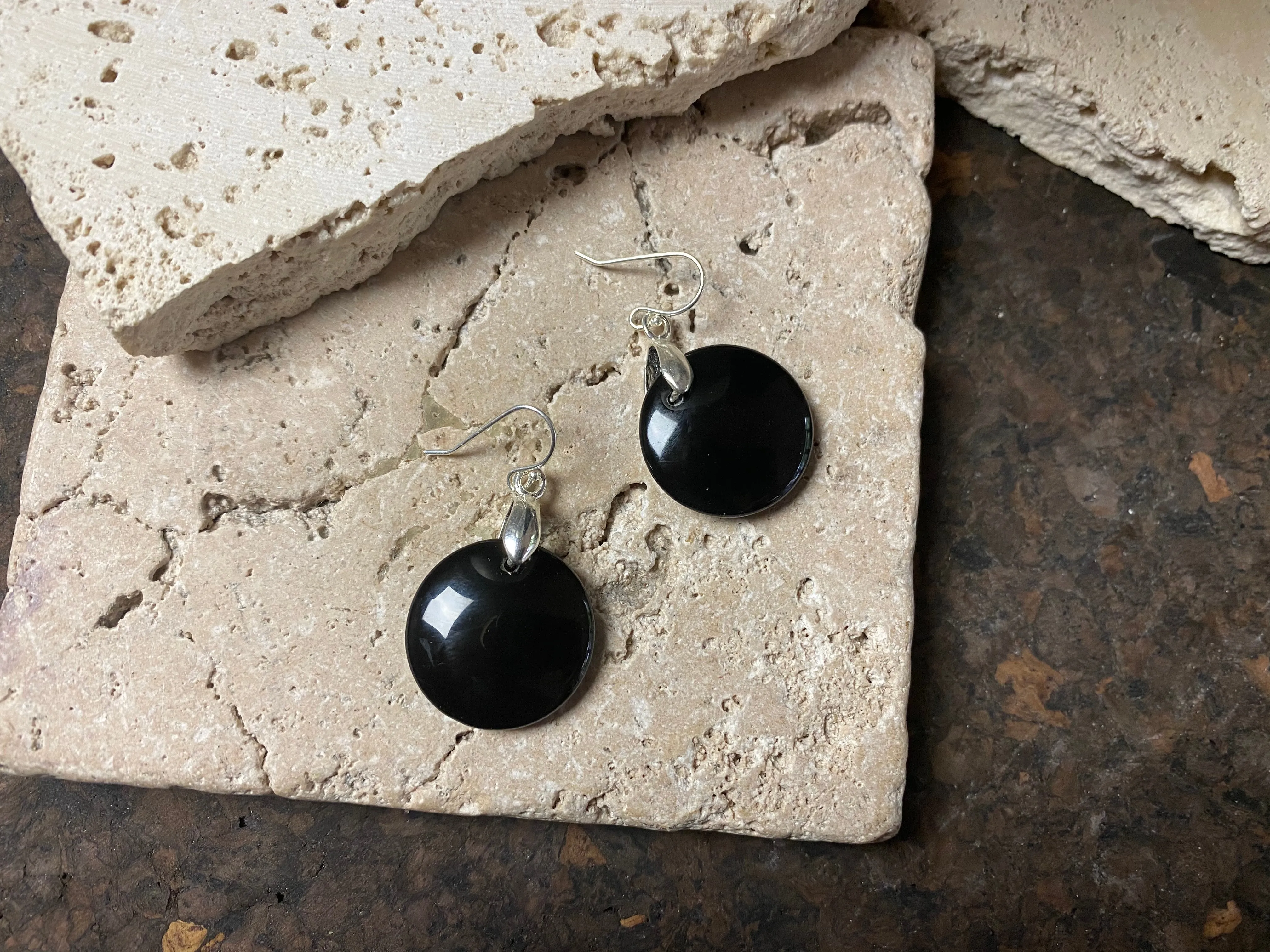 Black Agate And Silver Earrings