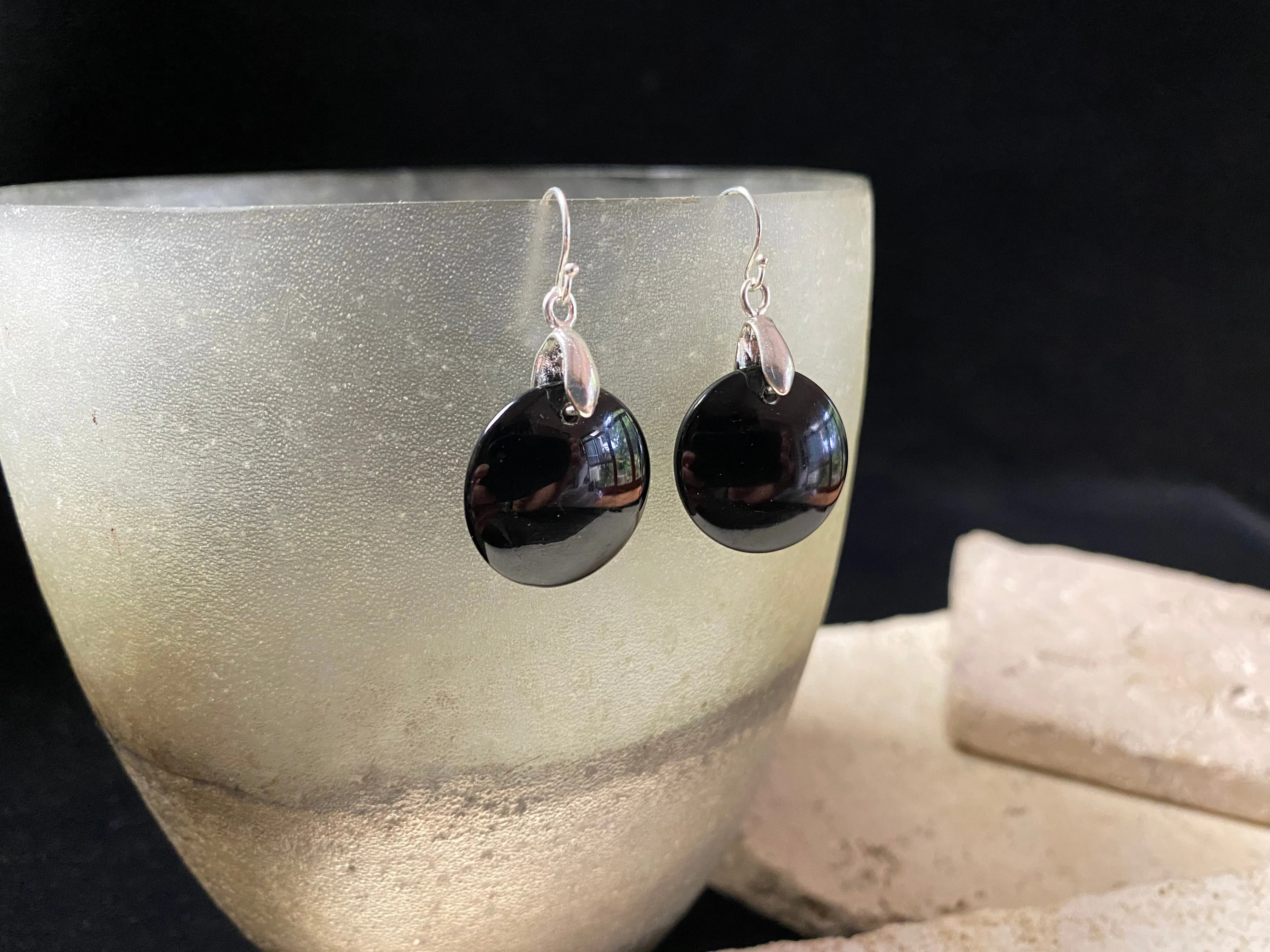 Black Agate And Silver Earrings