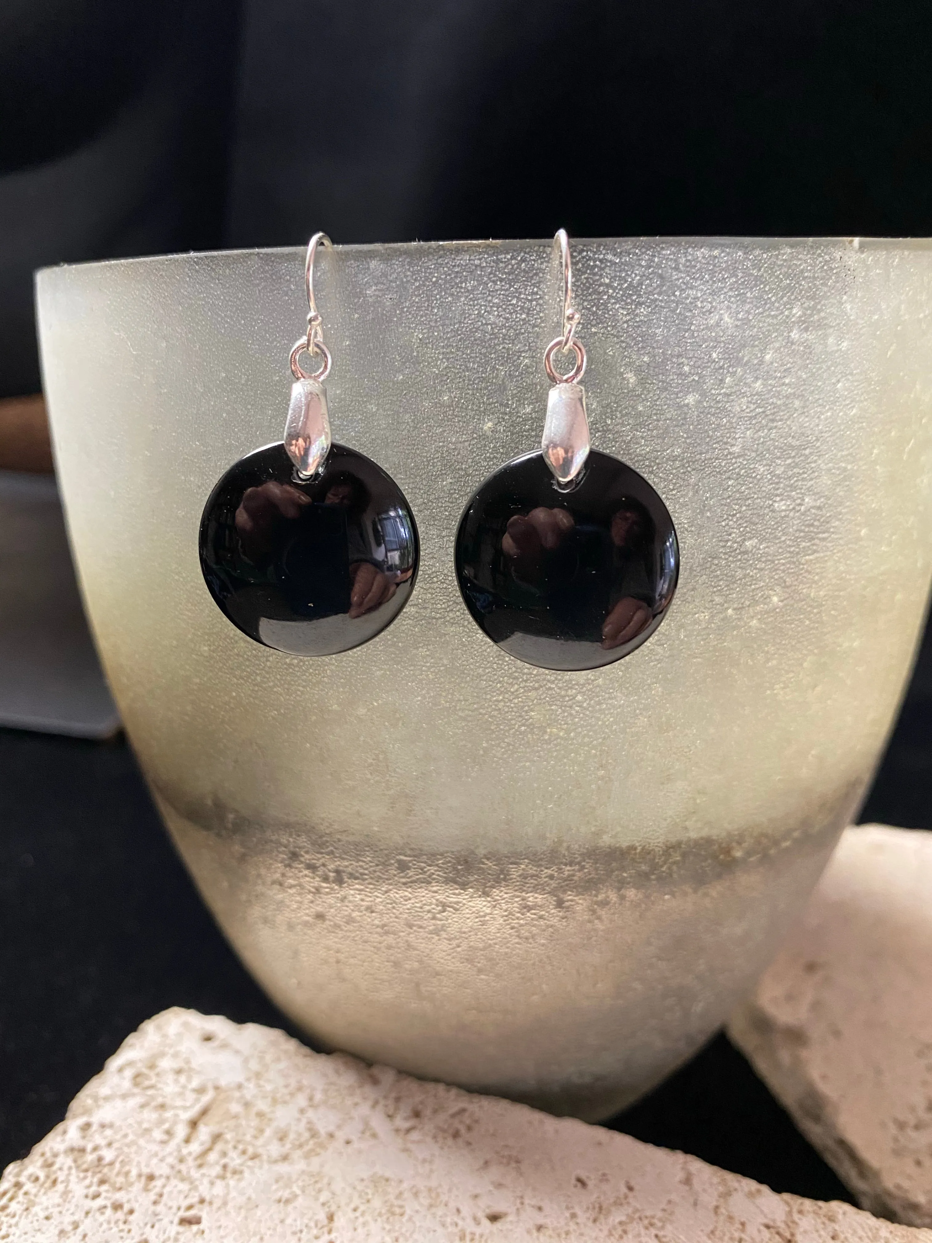 Black Agate And Silver Earrings