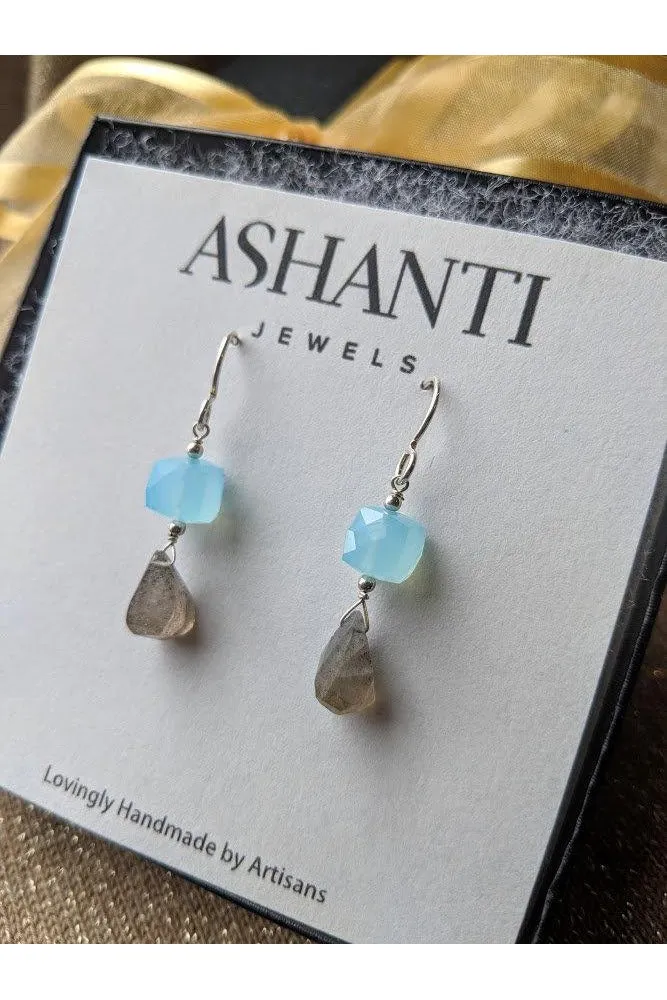 Blue Chalcedony, Labradorite Gemstone Earrings