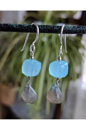 Blue Chalcedony, Labradorite Gemstone Earrings