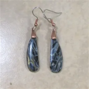 Blue Gemstone Pietersite Teardrop Drop Earrings