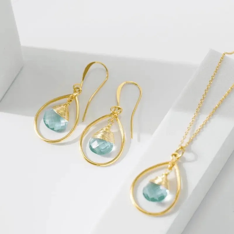 Blue Topaz Hoop Gemstone Earrings