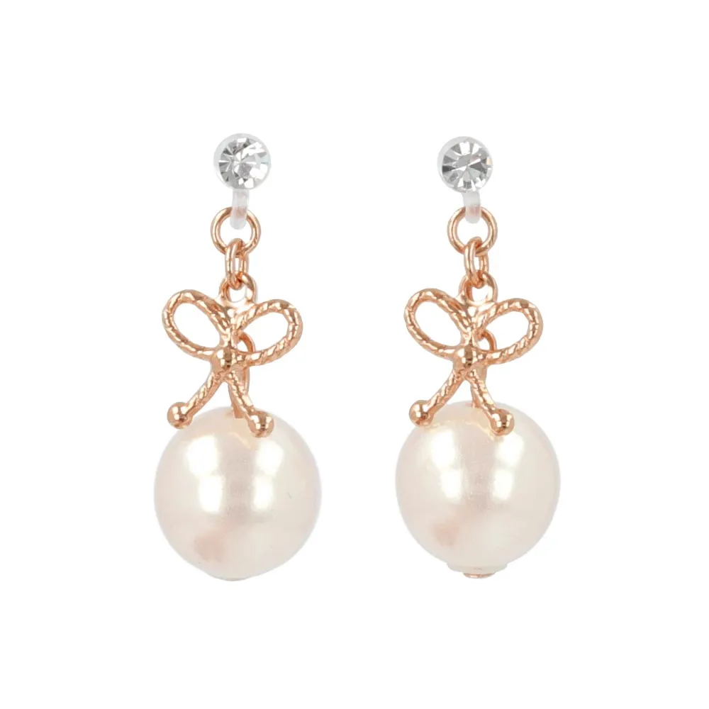 Bow and Pearl Invisible Clip On Earrings