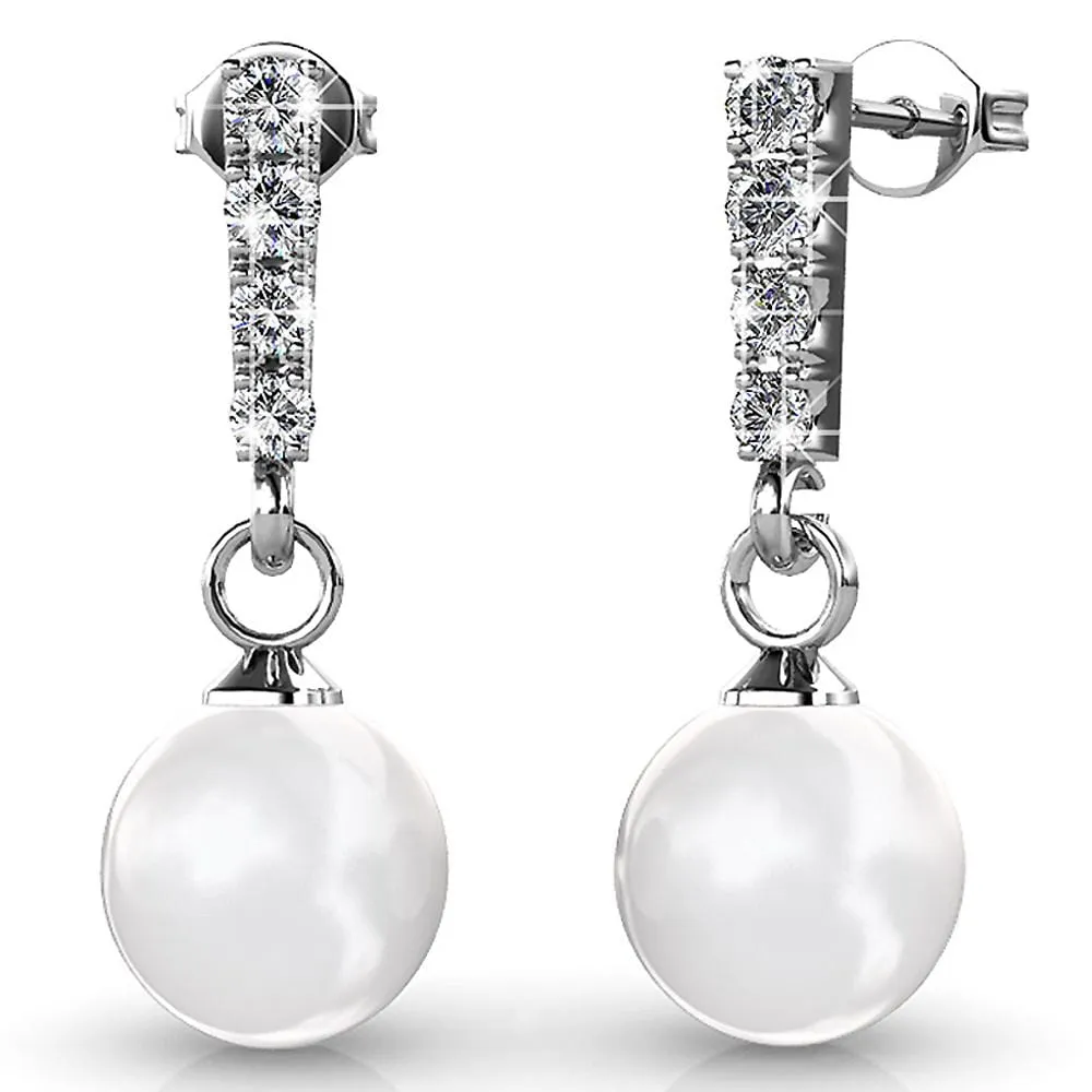 Boxed 2 Pairs Lustrous Earrings Set Embellished with SWAROVSKI Crystal Iridescent Tahitian Look Pearls in White Gold