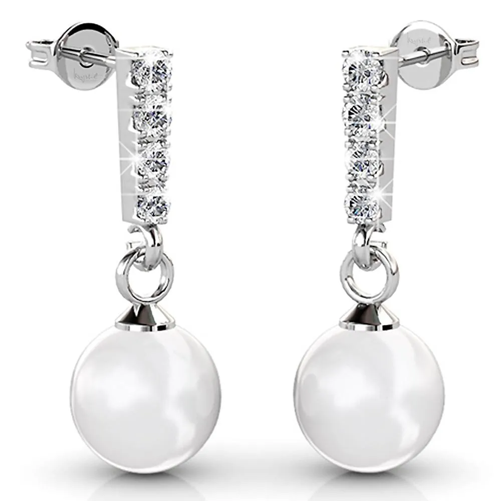 Boxed 2 Pairs Lustrous Earrings Set Embellished with SWAROVSKI Crystal Iridescent Tahitian Look Pearls in White Gold