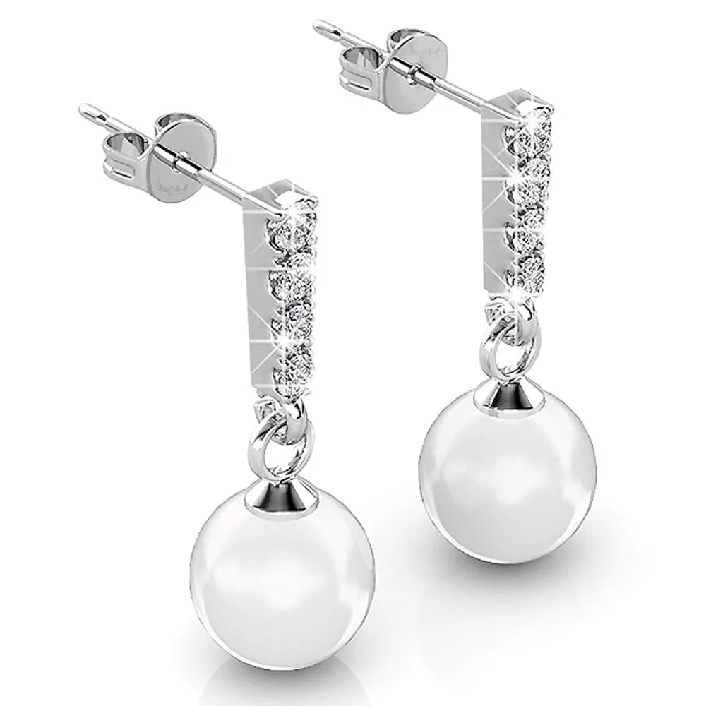 Boxed 2 Pairs Lustrous Earrings Set Embellished with SWAROVSKI Crystal Iridescent Tahitian Look Pearls in White Gold