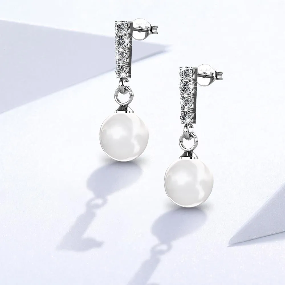 Boxed 2 Pairs Lustrous Earrings Set Embellished with SWAROVSKI Crystal Iridescent Tahitian Look Pearls in White Gold