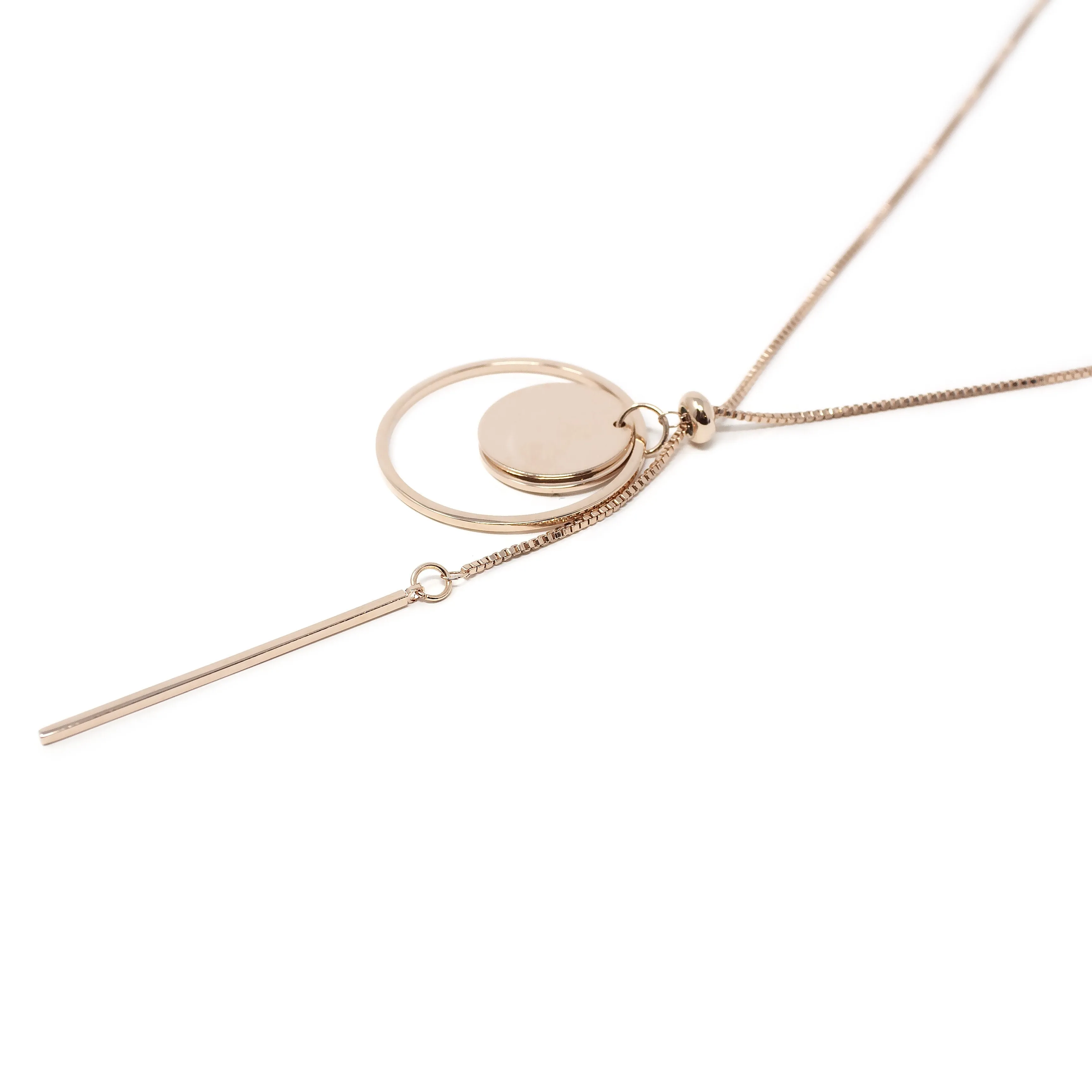 Brushed Geometric Lariat Necklace Rose Gold T