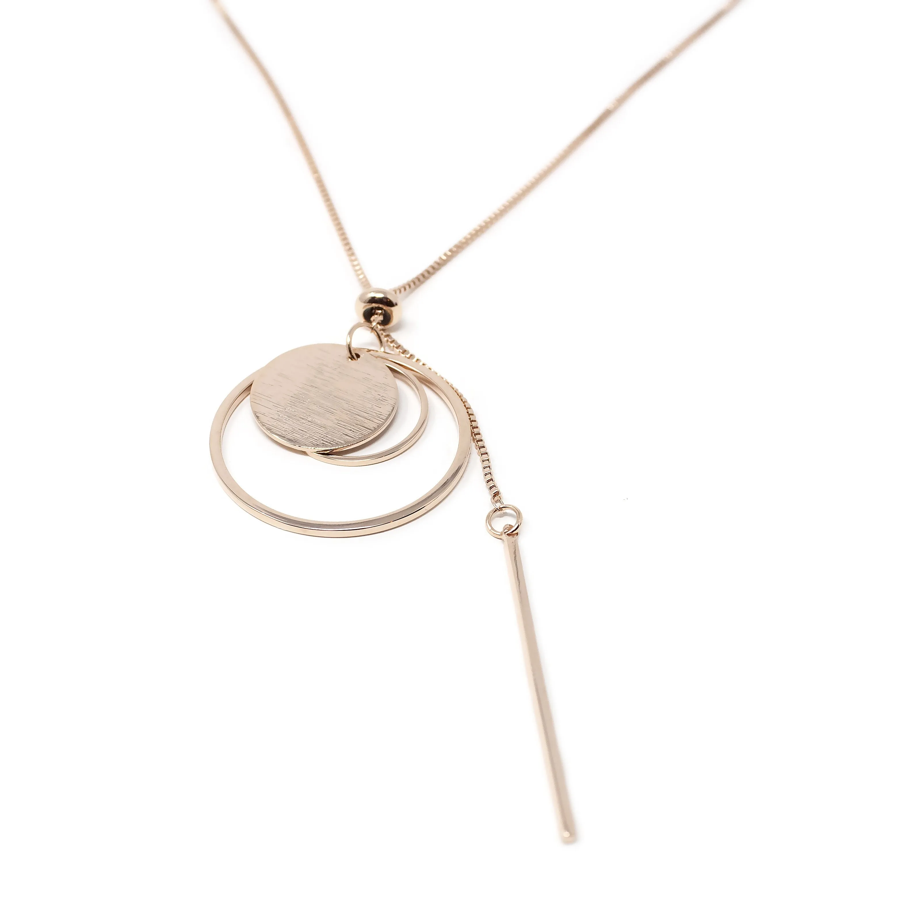 Brushed Geometric Lariat Necklace Rose Gold T