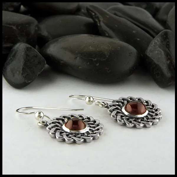 Celtic Knot Flower Garnet Earrings