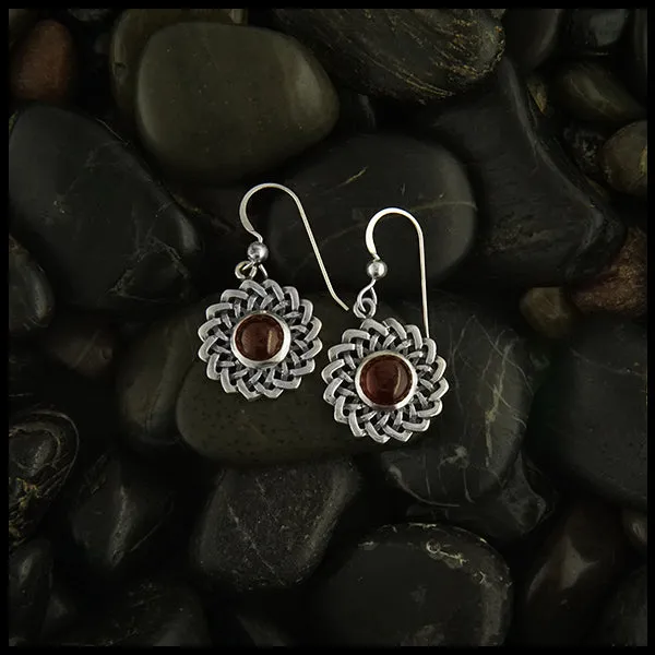 Celtic Knot Flower Garnet Earrings