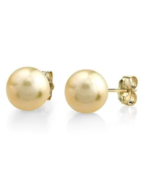 Champagne Golden South Sea Round Pearl Stud Earrings