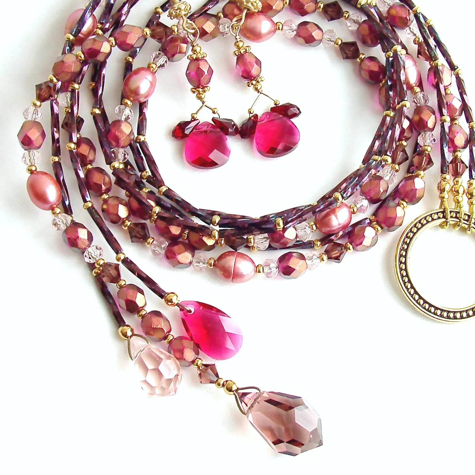 Cherry Moon: Lariat Necklace with Swarovski Crystal Pendant