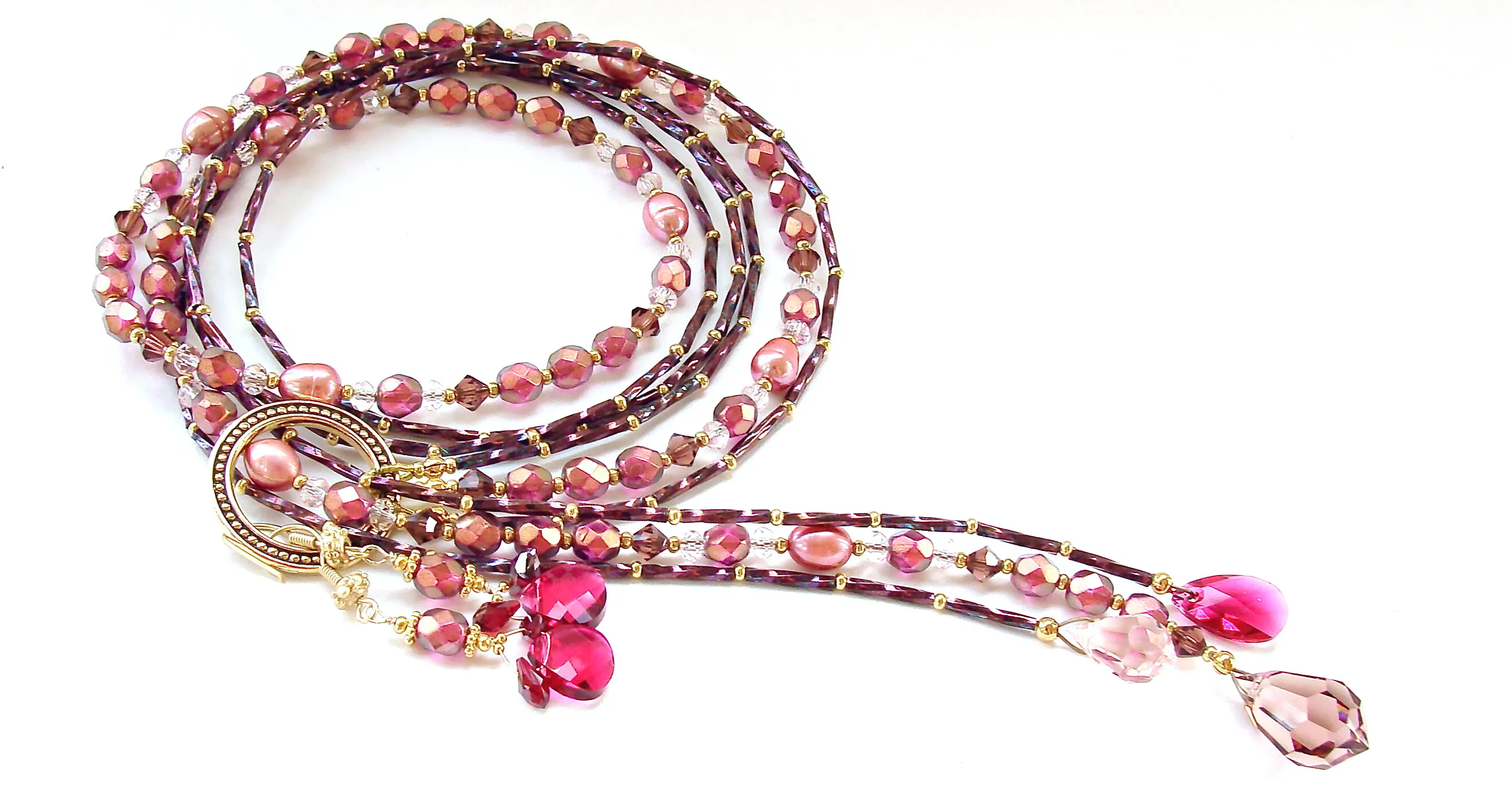 Cherry Moon: Lariat Necklace with Swarovski Crystal Pendant