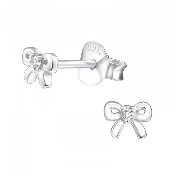 Childrens Sterling Silver Bow Earrings With Cz