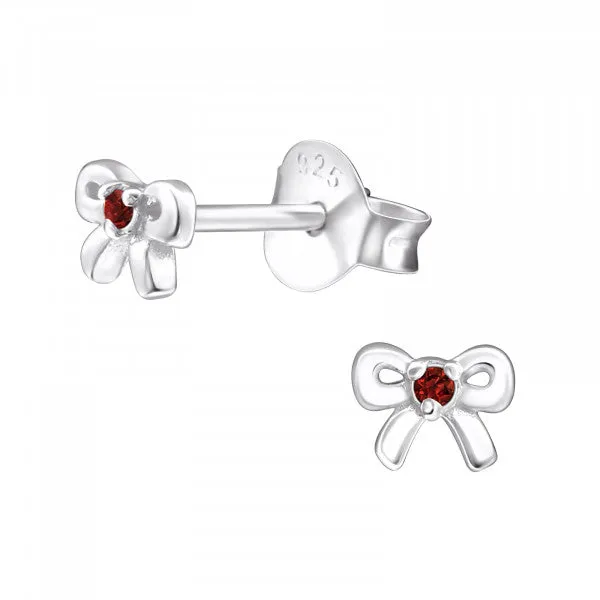 Childrens Sterling Silver Bow Earrings With Cz