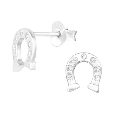 Children’s Sterling Silver Crystal Horseshoe Ear Studs