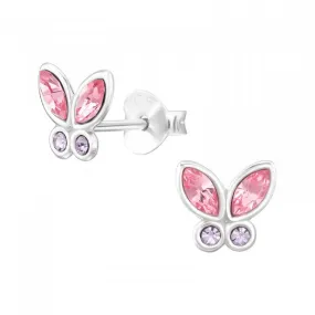 Childrens Sterling Silver Pink And Purple Butteryfly Earrings