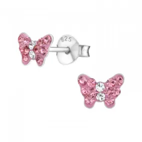 Childrens Sterling Silver Pink Butterfly Earrings