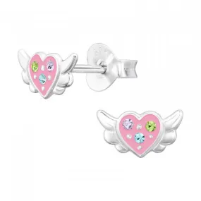 Childrens Sterling Silver Winged Heart Earrings