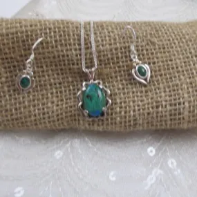 Chrysocolla  Gemstone Pendant Necklace and Earrings