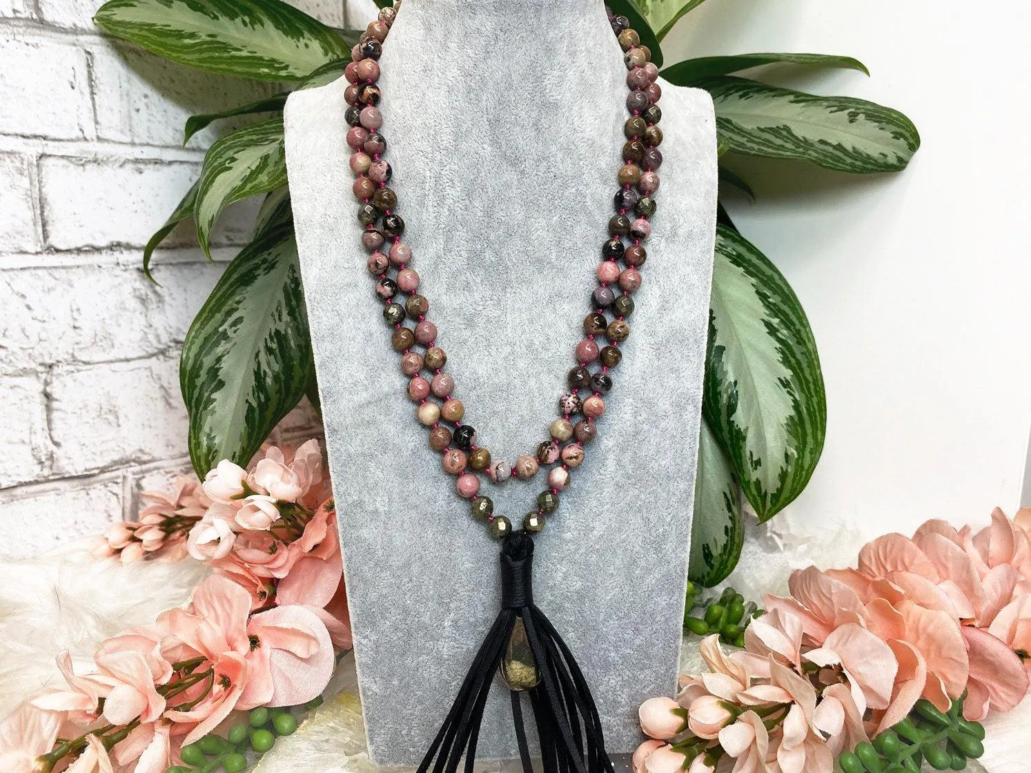 Crystal Necklace Vegan Leather Tassel