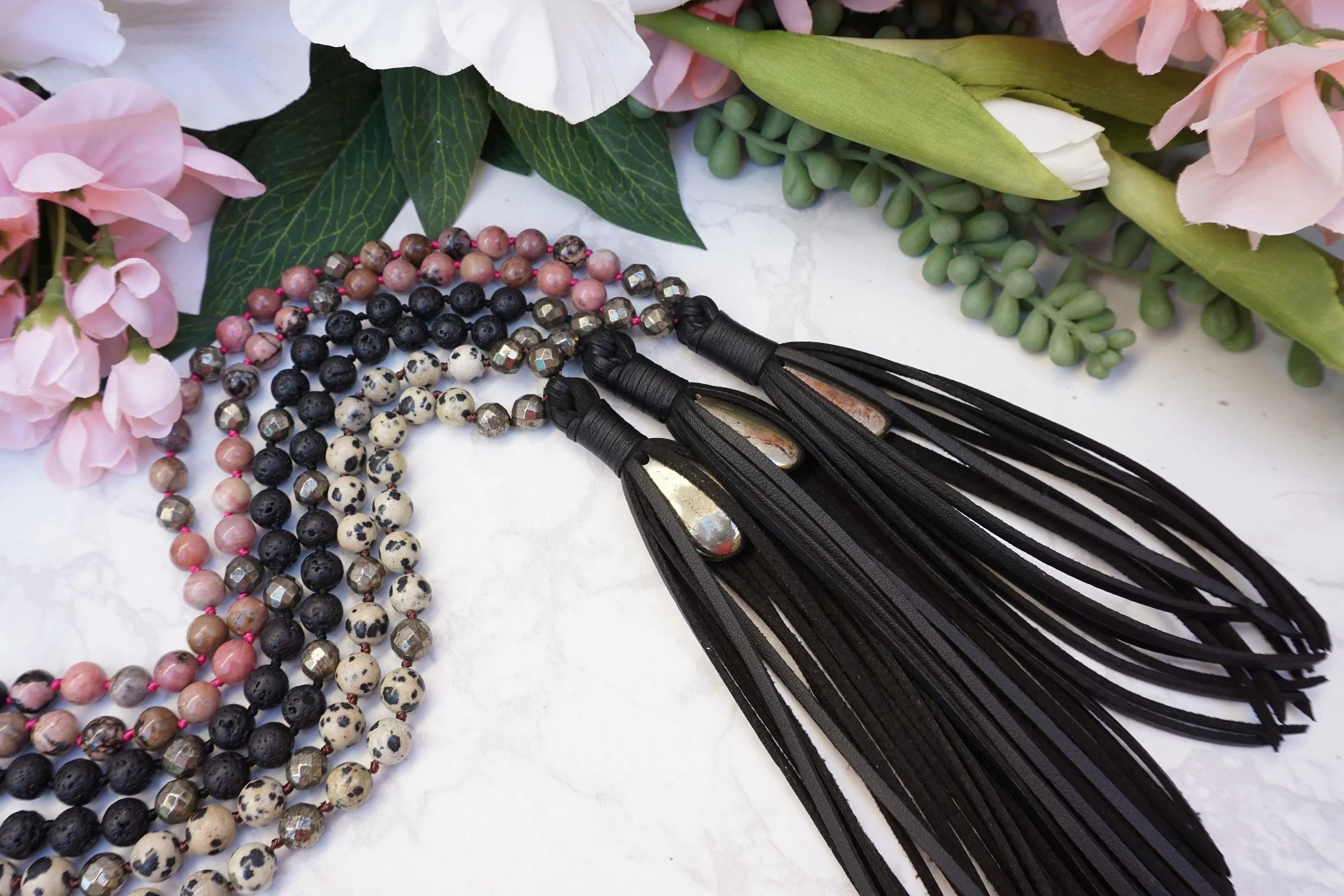 Crystal Necklace Vegan Leather Tassel