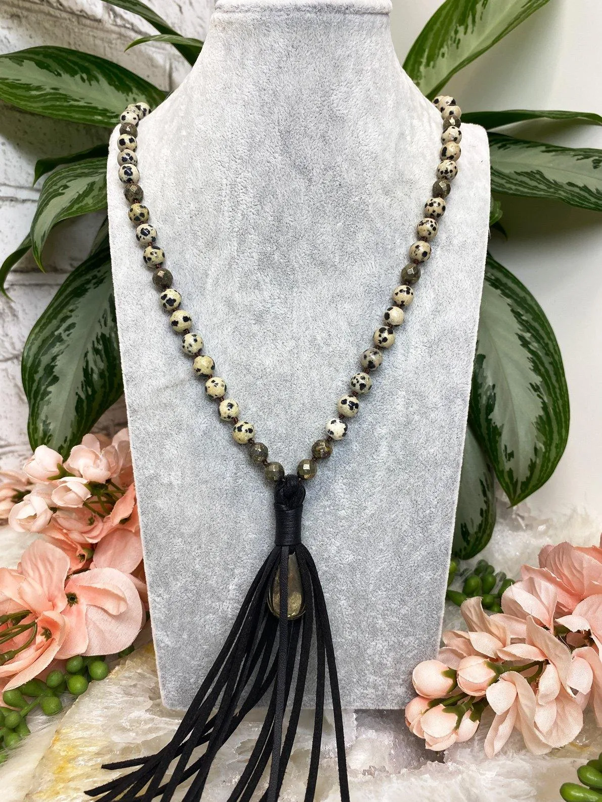 Crystal Necklace Vegan Leather Tassel