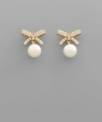 CZ Bow & Pearl Studs