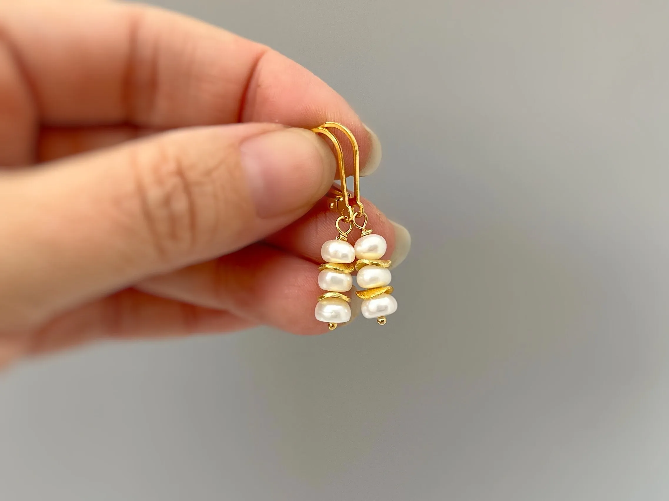 Dainty Freshwater Pearl Drop Earrings, Rose Gold Boho 14k Gold Sterling Silver