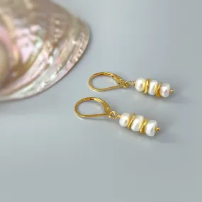 Dainty Pearl drop earrings, 14k Gold, Boho freshwater pearl lightweight earrings